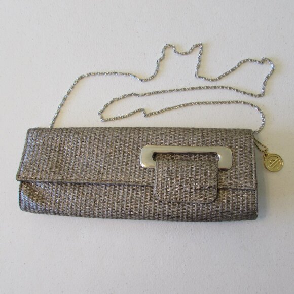 Big Buddha Woven Silver Clutch Bag - Like New - 12"x4.5" - Picture 10 of 14